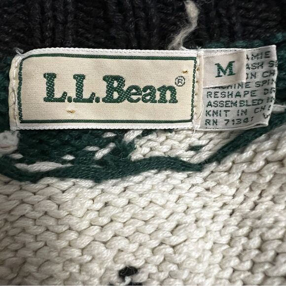 Vintage L.L. Bean Snowflake Fair Isle Cotton Knit Cardigan Sweater M - Picture 6 of 6